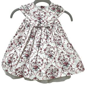 Janie and Jack Girls 18-24 Mos. Red Rose Holiday Floral Pleated Cap Sleeve Dress